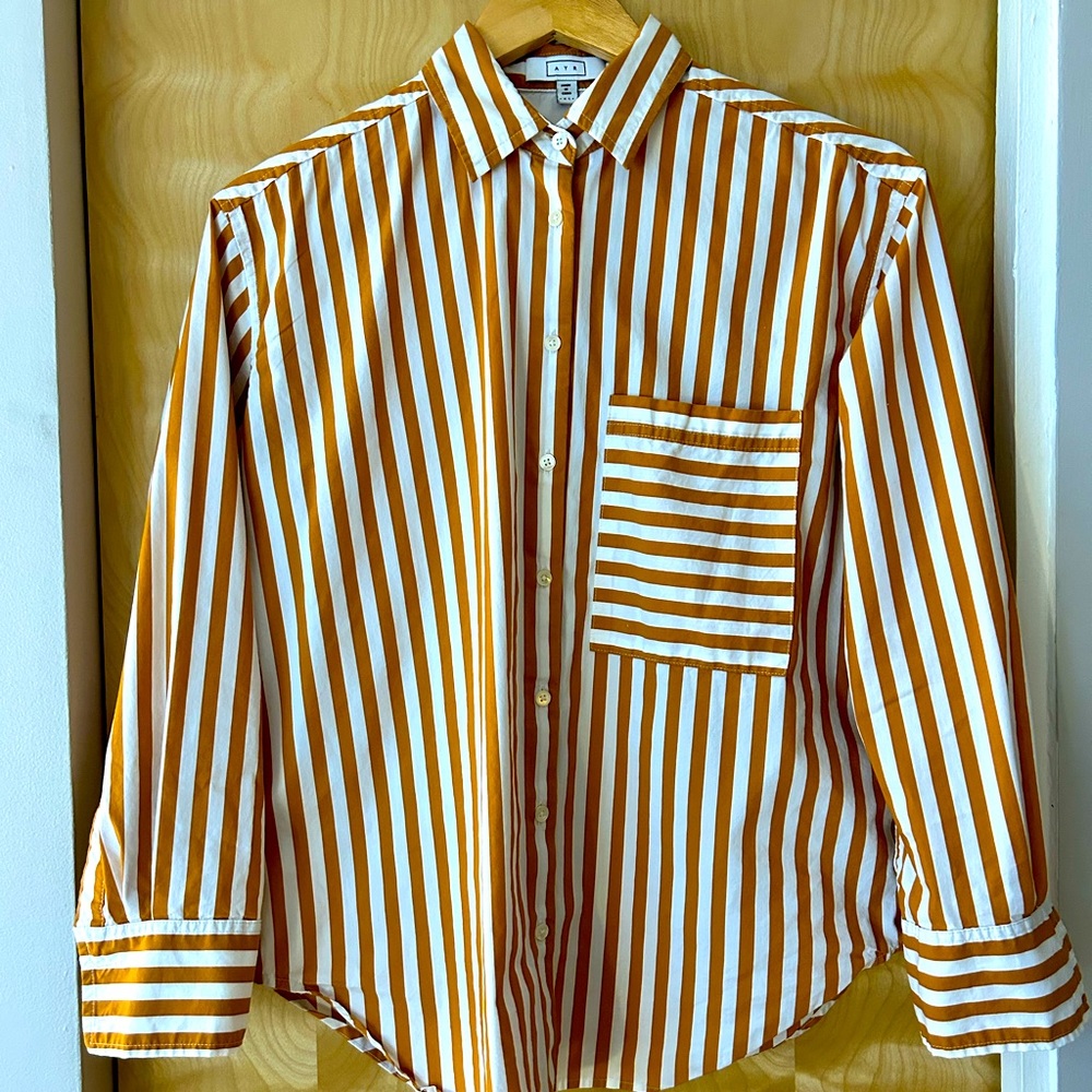AYR Orange and White Vertical Stripe Button-Down Shirt